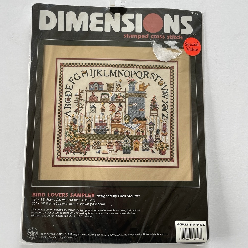 Vintage 1997 Dimensions Bird‎ Lovers Sampler Stamped Cross Stitch Kit 3169 New
